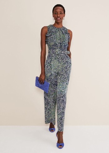 Phase Eight Maggie Ditsy Ruffle Jumpsuit Navy/Multicolor USA | 3629815-SL